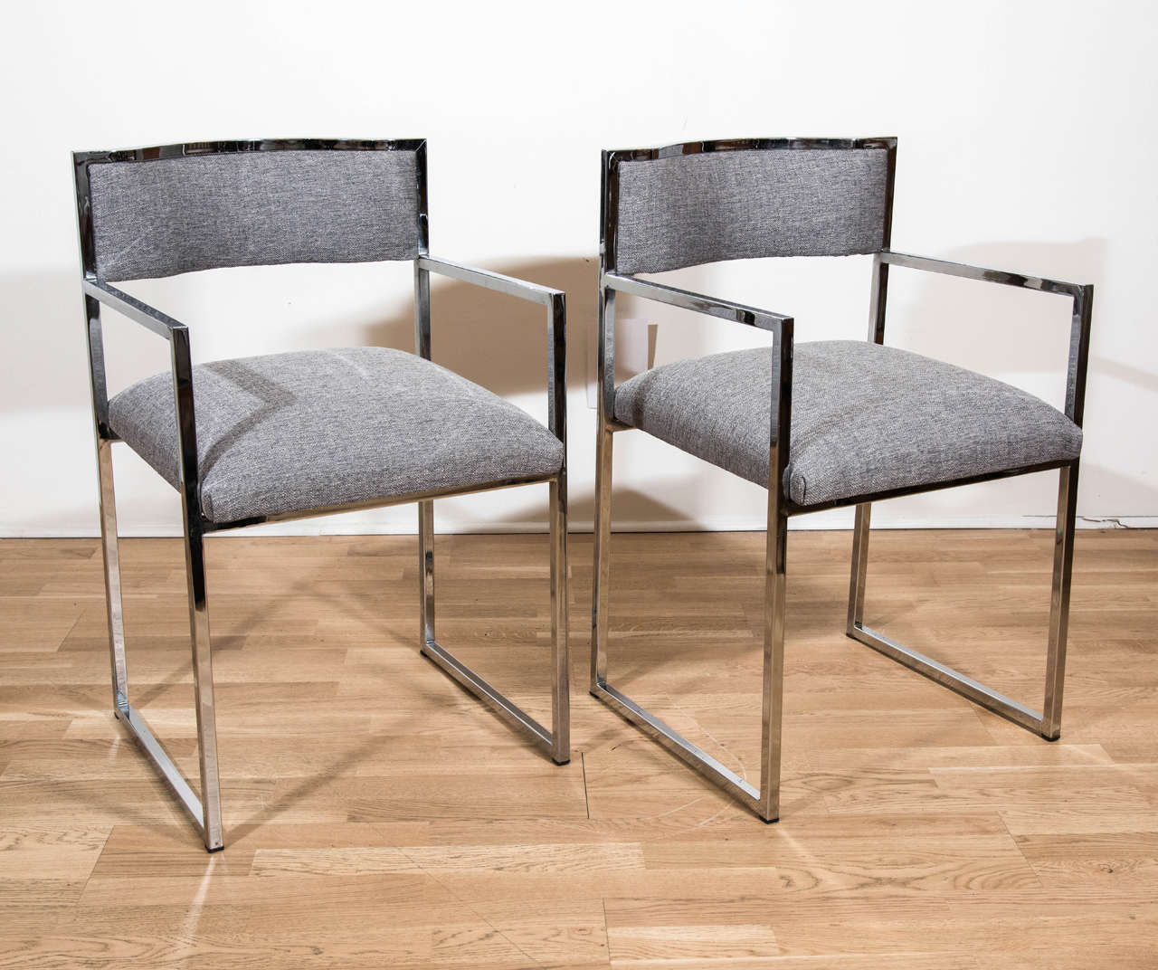 Pair of Chrome Metal Arm Chairs by Willy Rizzo 1